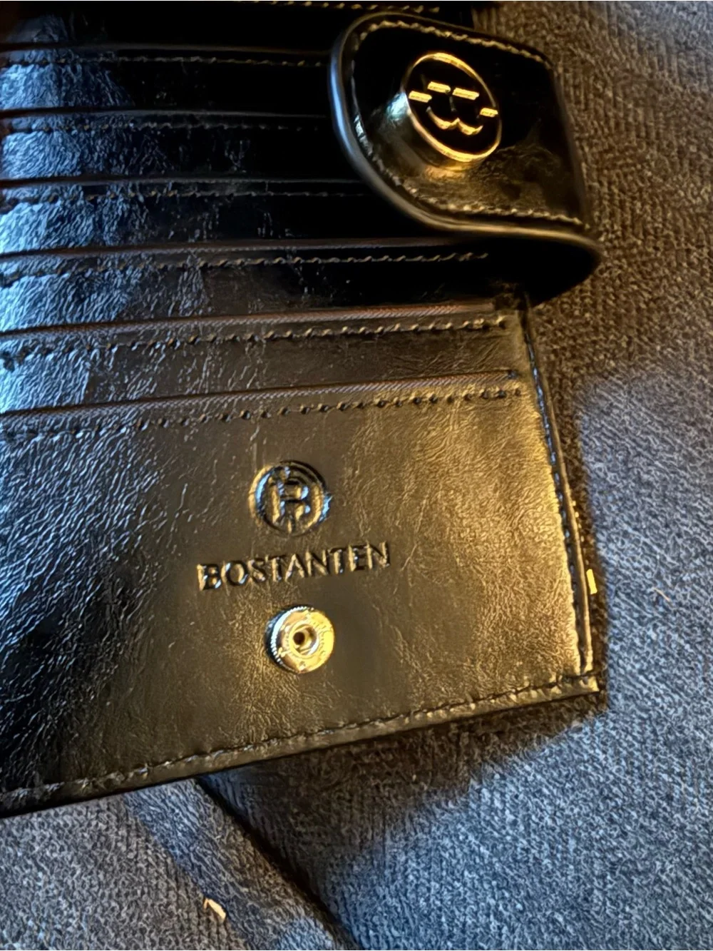 New Bostanten Red Leather Women's Wallet with Black Snap - Branded B Logo